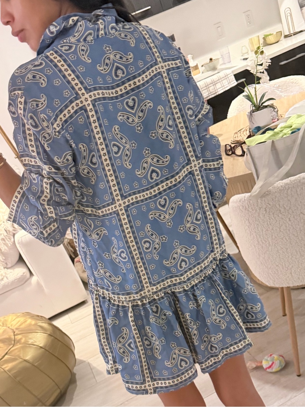 Maje Blue Paisley Print Ruffled Shirt Dress - Picture 5 of 7